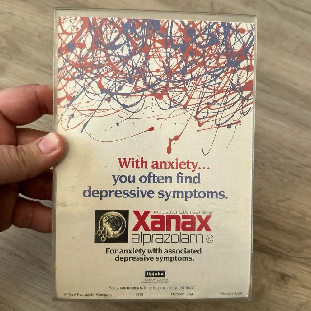 Vintage 1989 Upjohn Pharmaceuticals Merch Acrylic Frame & Info Page Xanax - Picture 2 of 9